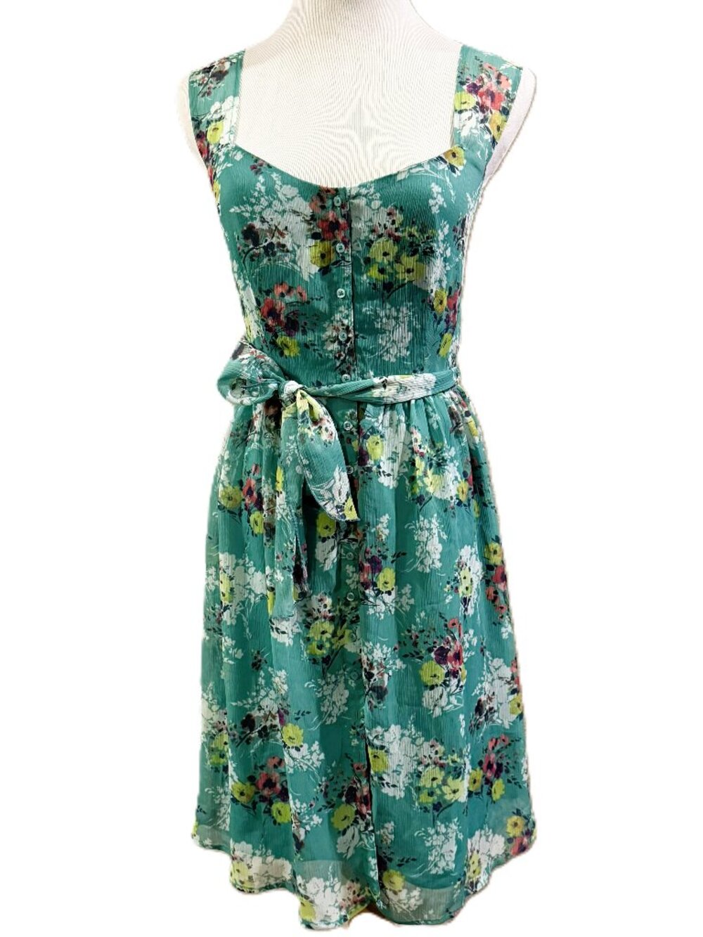 Lauren Conrad Sea Green Floral Sleeveless Button Up Dress Women's 6